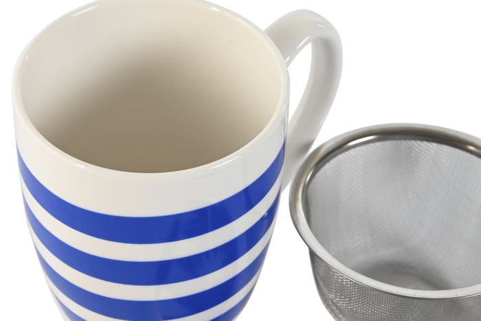 DKD Home Decor Taza para Infusiones Boho Porcelana y Acero Inoxidable Azul Rojo 9 x 11 x 12 cm 380ml (4 Unidades)