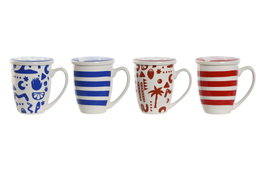 DKD Home Decor Taza para Infusiones Boho Porcelana y Acero Inoxidable Azul Rojo 9 x 11 x 12 cm 380ml (4 Unidades)