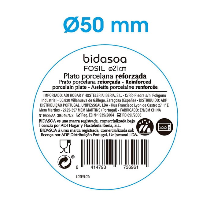 Plato Llano Porcelana Fosil Bidasoa 21,3x21,2x2,2 cm (8 Unidades)
