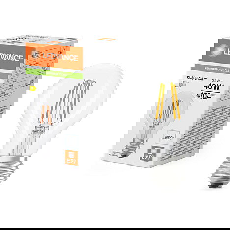 OSRAM LED Classic A 40 Filament P 3.4W 840, Bombilla LED Transparente E27, 470 lúmenes, Blanco Cálido