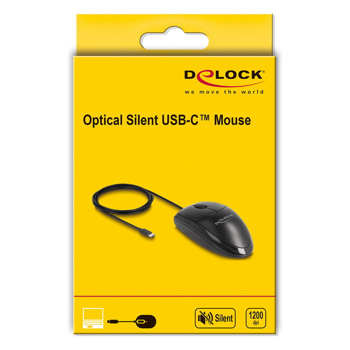 DeLOCK Mouse de escritorio óptica USB Type-C, Silenciosa, Ambidiestra, 1200 DPI, Cable 1.5 m, Negro, Plug & Play para Windows, Mac, Linux DeLOCK Mouse de escritorio óptica USB Type-C, Silenciosa, Ambidiestra, 1200 DPI, Cable 1.5 m, Negro, Plug & Play para Windows, Mac, Linux