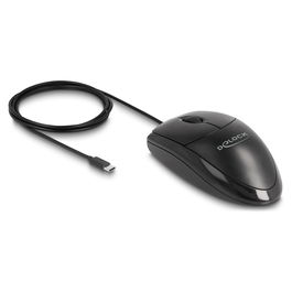 DeLOCK Mouse de escritorio óptica USB Type-C, Silenciosa, Ambidiestra, 1200 DPI, Cable 1.5 m, Negro, Plug & Play para Windows, Mac, Linux