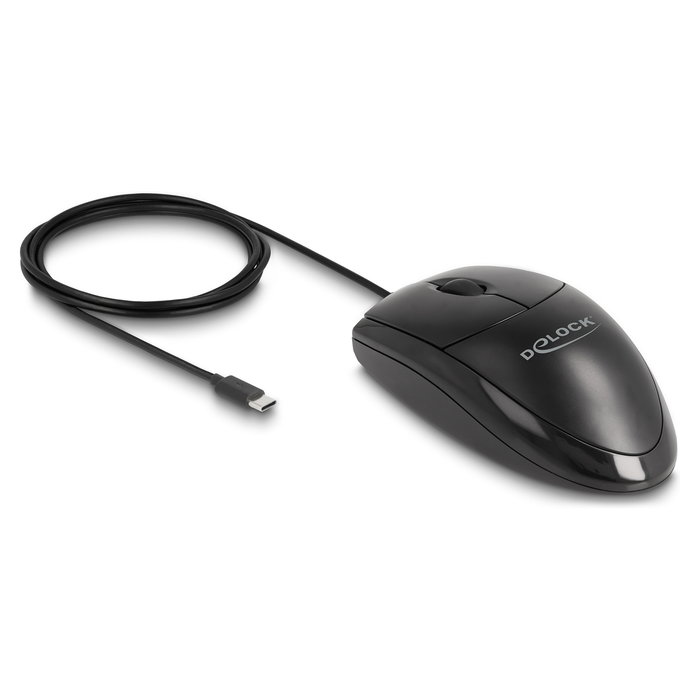 DeLOCK Mouse de escritorio óptica USB Type-C, Silenciosa, Ambidiestra, 1200 DPI, Cable 1.5 m, Negro, Plug & Play para Windows, Mac, Linux DeLOCK Mouse de escritorio óptica USB Type-C, Silenciosa, Ambidiestra, 1200 DPI, Cable 1.5 m, Negro, Plug & Play para Windows, Mac, Linux