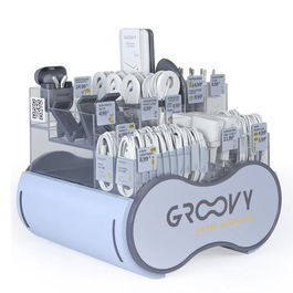 Groovy Expositor Cargadores Pared USB-A Tipo-C, Soporte Coche, Cables USB Micro-Usb Lightning Type C + Auriculares -62U-