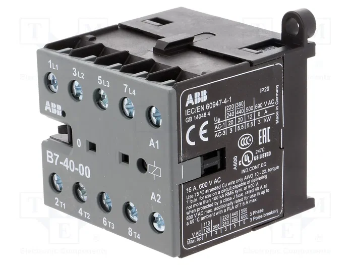 ABB B7 Contactor 4-polar 12A 220-240VAC NO x4 ABB B7 Contactor 4-polar 12A 220-240VAC NO x4