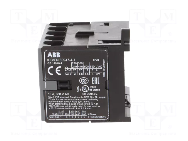 ABB B7 Contactor 4-polar 12A 220-240VAC NO x4 ABB B7 Contactor 4-polar 12A 220-240VAC NO x4