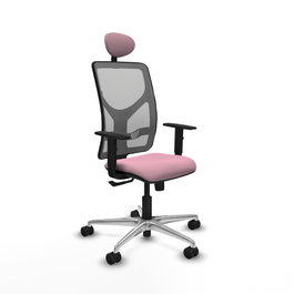 PIQUERAS Y CRESPO Silla de oficina Motilla con mecanismo Sincro, Tela Rosa y Malla Gris