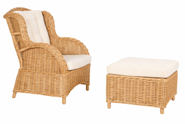 DKD Home Decor Set de 2 Sillones de Ratán con Reposapiés y Cojines