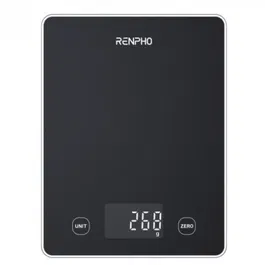 Renpho PEU-R-T001-BK Báscula Nutricional Inteligente con BLE, Cristal Negro, hasta 10kg