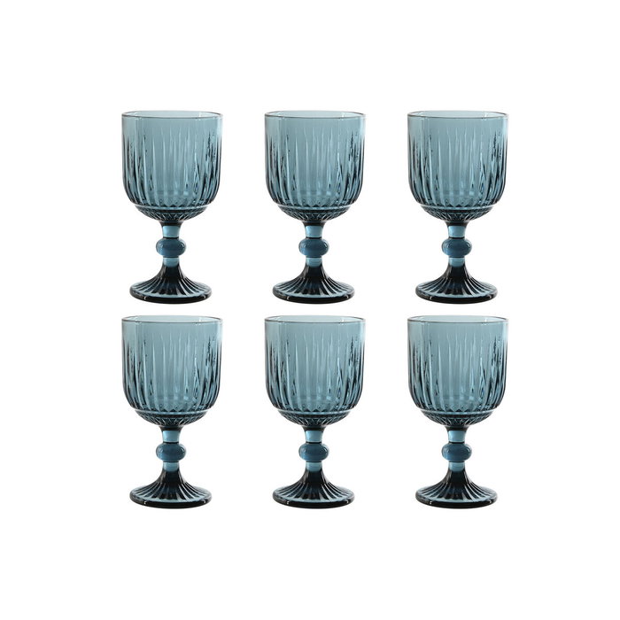 DKD Home Decor Set de 6 Copas de Cristal Rayado Azul 380ml