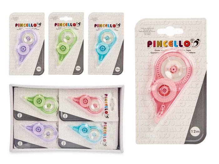 Pincello Cinta Correctora 12 Metros, Colores Pastel Surtidos, 9.5 x 5 x 1.5 cm (Set de 36)