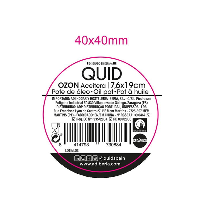 Aceitera Blanca Cerámica Ozon Quid 7,6x7,6x19 cm
