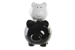 DKD Home Decor Hucha Cerdo Negro Blanco 13 x 21 x 15 cm
