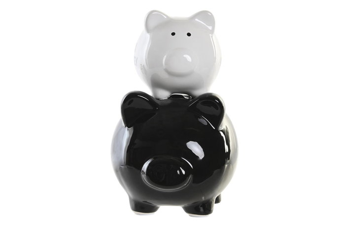 DKD Home Decor Hucha Cerdo Negro Blanco 13 x 21 x 15 cm DKD Home Decor Hucha Cerdo Negro Blanco 13 x 21 x 15 cm
