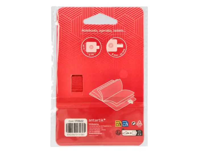 Antartik Portabolígrafo Autoadhesivo para Cuaderno con Elástico hasta 15 mm, Rojo, 40x40 mm