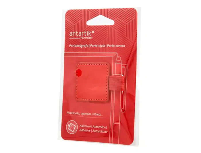 Antartik Portabolígrafo Autoadhesivo para Cuaderno con Elástico hasta 15 mm, Rojo, 40x40 mm