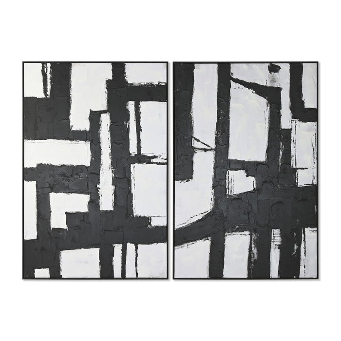 DKD Home Decor Cuadro Abstracto Lienzo Madera Negro Blanco 182.6 x 122.6 x 4.3 cm (2 Unidades)