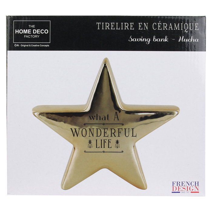 Home Deco Factory Hucha Estrella Dorada con Mensaje - Colección Home Deco Art - 21x20x5,5 cm