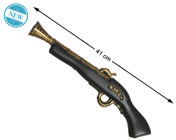 Trabuco decorativo negro y dorado 41 cm para pirata o corsario Trabuco decorativo negro y dorado 41 cm para pirata o corsario