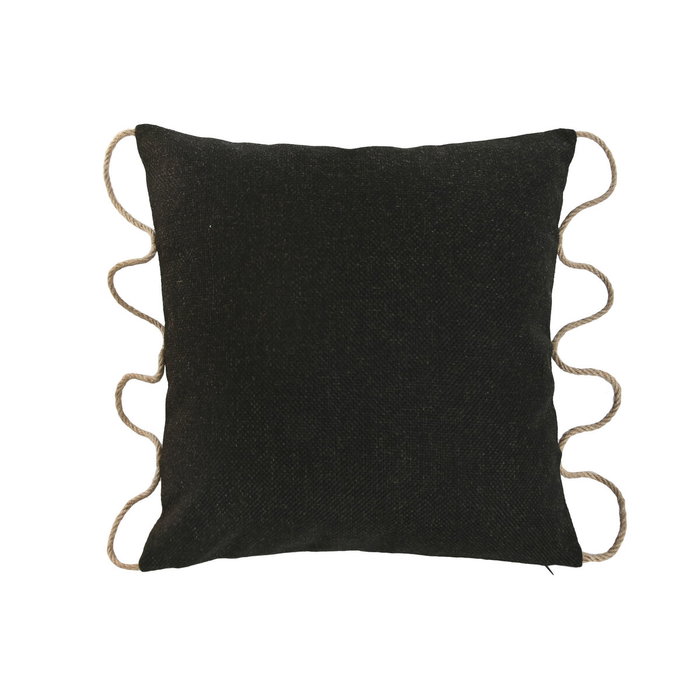 DKD Home Decor Cojín de Yute y Poliéster Negro con Cuerda DKD Home Decor Cojín de Yute y Poliéster Negro con Cuerda