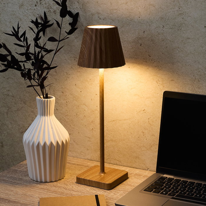 Home Deco Factory Lámpara Táctil USB con Efecto Madera, Luz de Mesa con Encendido por Toque
