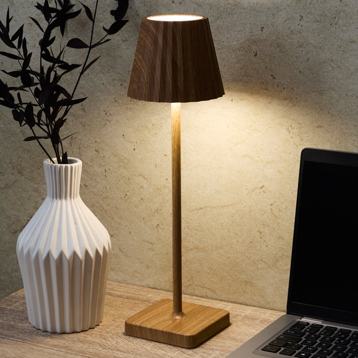 Home Deco Factory Lámpara Táctil USB con Efecto Madera, Luz de Mesa con Encendido por Toque