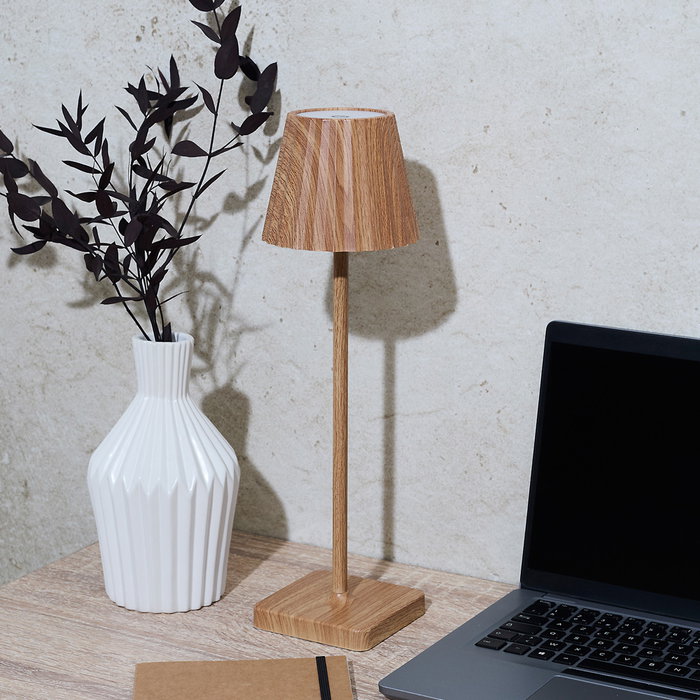 Home Deco Factory Lámpara Táctil USB con Efecto Madera, Luz de Mesa con Encendido por Toque