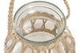 DKD Home Decor Portavelas de Cristal y Mimbre Natural 18x18x15 cm