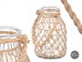Giftdecor Portavela Vidrio Cuerda Natural 17 cm x 25 cm x 17 cm (Set de 4)