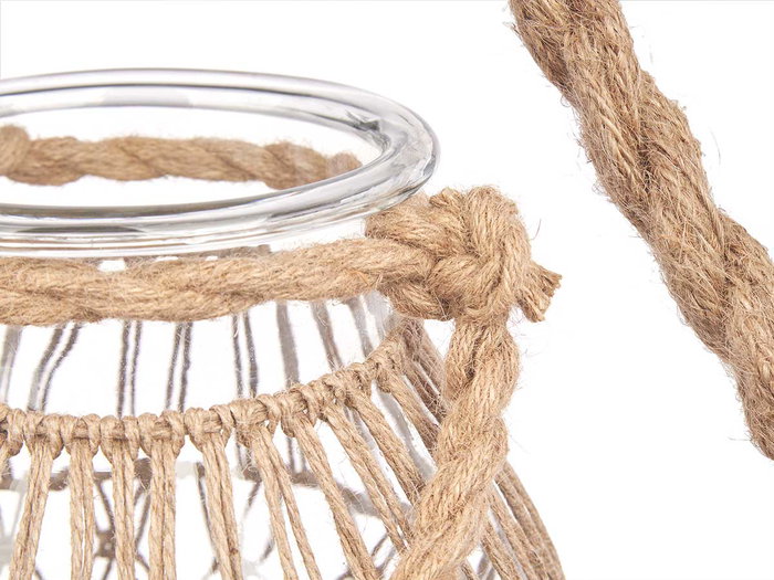 Giftdecor Portavela Vidrio Cuerda Natural 17 cm x 25 cm x 17 cm (Set de 4)