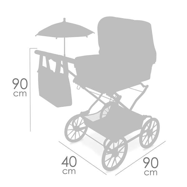 Decuevas Coche Reborn Plegable Verona con Sombrilla para Muñecas hasta 55 cm - 40x90x90 cm