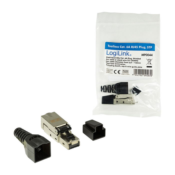 LogiLink MP0044 Conector RJ45 Cat.6A 10GE Feldkonfektionierbarer, U/FTP STP, Blindado, EconLine, -10 a 60 °C, Acero Inoxidable, RoHS, CE LogiLink MP0044 Conector RJ45 Cat.6A 10GE Feldkonfektionierbarer, U/FTP STP, Blindado, EconLine, -10 a 60 °C, Acero Inoxidable, RoHS, CE