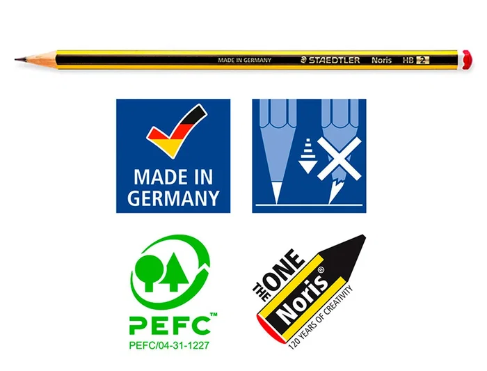 Staedtler Lápices de Grafito Noris n.2 HB Blister Promocional 120 Aniversario 12 uds + Afilalapiz + Goma
