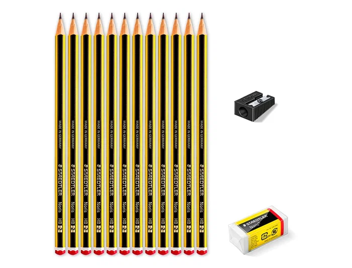 Staedtler Lápices de Grafito Noris n.2 HB Blister Promocional 120 Aniversario 12 uds + Afilalapiz + Goma