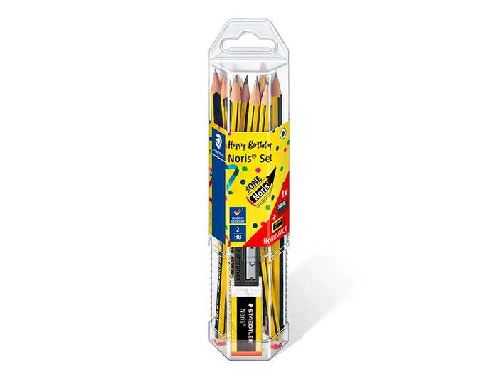 Staedtler Lápices de Grafito Noris n.2 HB Blister Promocional 120 Aniversario 12 uds + Afilalapiz + Goma