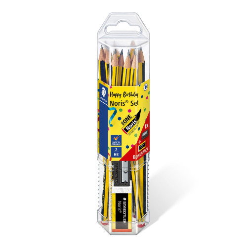 Staedtler Noris 120 Lápices de Grafito HB Edición Limitada 120 Aniversario con Sacapuntas y Goma