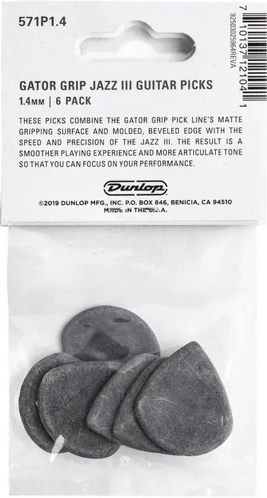 Dunlop Pack 6 Púas Gator Grip Jazz III Dunlop Pack 6 Púas Gator Grip Jazz III