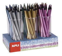 APLI Lápiz Jumbo Metallic con expositor de 108 unidades