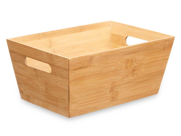 Kinvara Caja Multiuso de Bambú con Asas - Dimensiones: 25 x 12 x 15 cm, Color Natural (Set de 12)