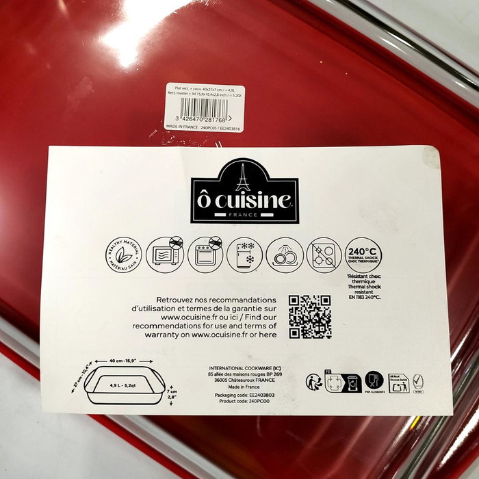 Ô Cuisine Fuente Rectangular Cook&Store OCU con Tapa de 4,5L Ô Cuisine Fuente Rectangular Cook&Store OCU con Tapa de 4,5L