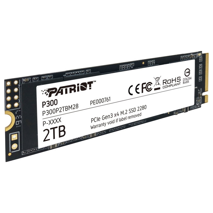 Patriot P300 2TB SSD M.2 NVMe PCIe 3.0 x4 - Velocidad Lectura 2100 MB/s, Escritura 1650 MB/s, P300 PE761