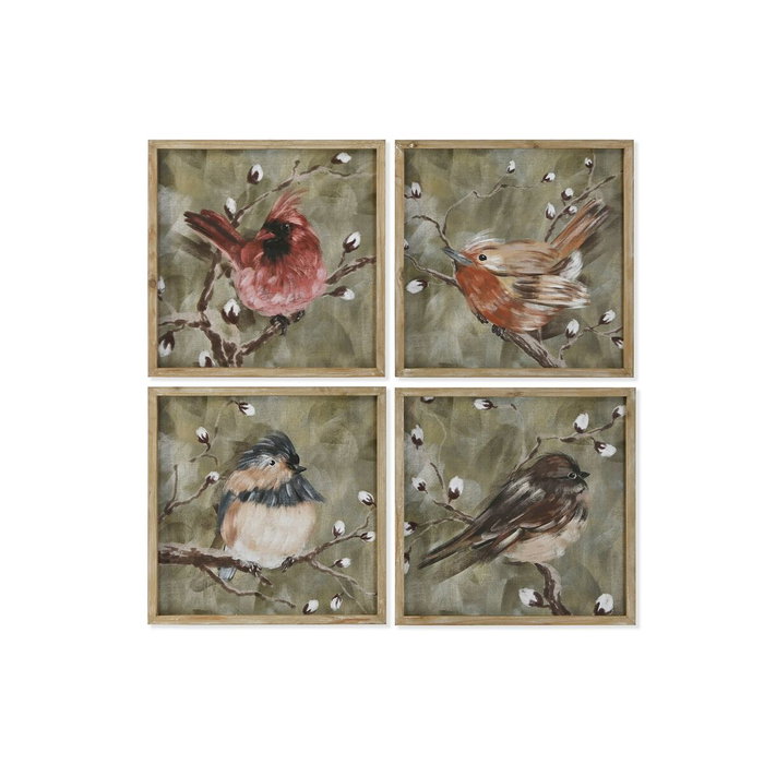 DKD Home Decor Cuadro Cristal MDF Pajaritos Surtido de 4 Unidades 50x50x2 cm Verde/Multicolor