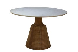 DKD Home Decor Mesa de Comedor de Acacia y Mármol 115x115x76 cm Blanco