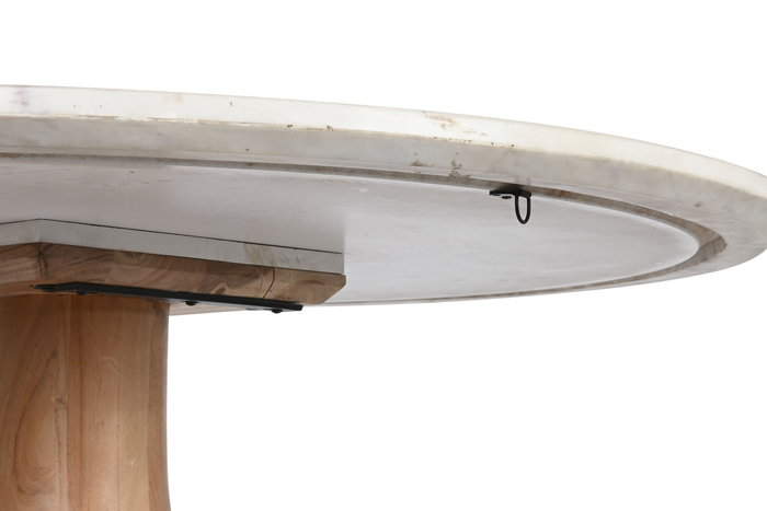 DKD Home Decor Mesa de Comedor de Acacia y Mármol 115x115x76 cm Blanco
