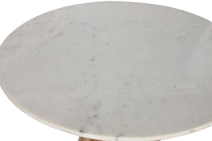 DKD Home Decor Mesa de Comedor de Acacia y Mármol 115x115x76 cm Blanco