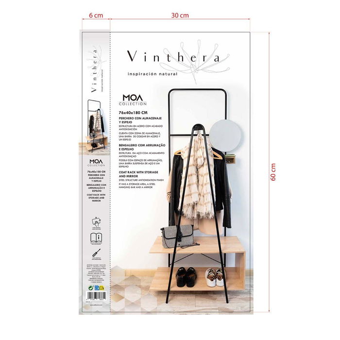 Perchero con Almacenaje y Espejo Moa Vinthera 76x40x180 cm