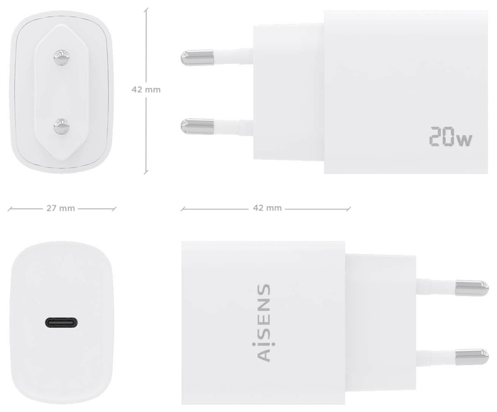 Aisens Cargador USB-C 20W Blanco A110-0752