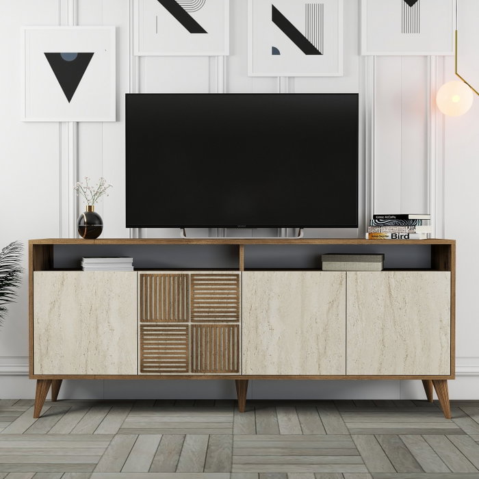 Hanah Home Consola de Mármol Nogal y Travertino 180x78x35 cm