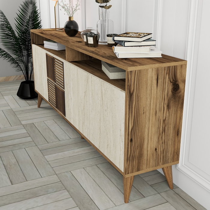 Hanah Home Consola de Mármol Nogal y Travertino 180x78x35 cm