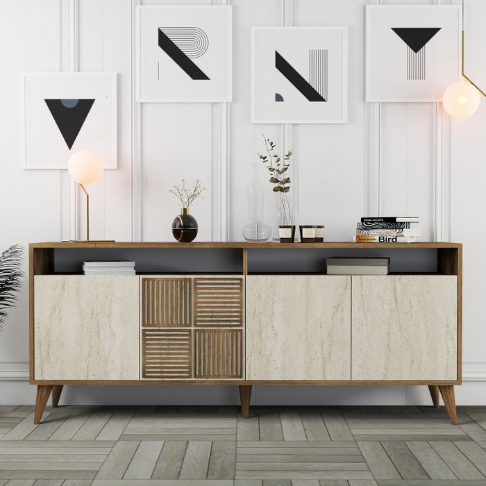 Hanah Home Consola de Mármol Nogal y Travertino 180x78x35 cm
